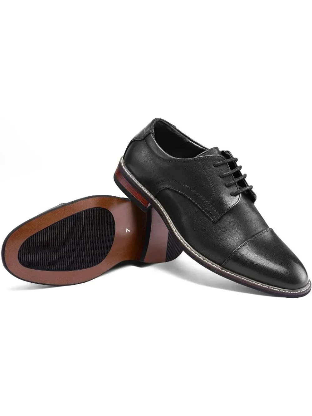 Men Black Leather Cap Toe Durable Sole Classic Business Derby Oxford Dress Shoes